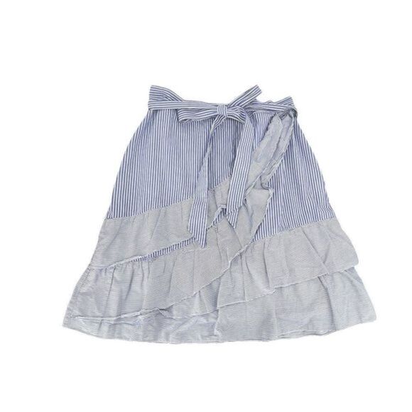 Parker skirt ruffles bow blue white striped women's size 12 preppy - Picture 1 of 10
